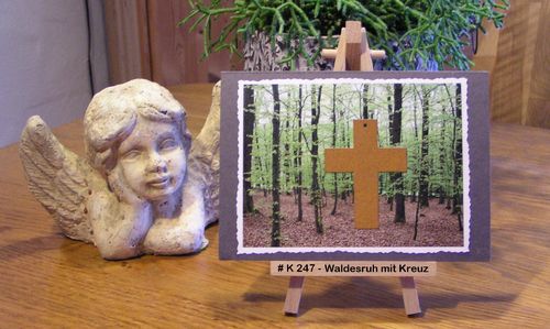 Trauerkarte Ruhe im Wald mit Kreuz